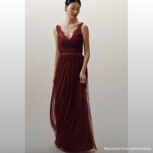 BHLDN Hitherto Fleur Sleeveless V-neck Long Dress, Gown in Burgundy
